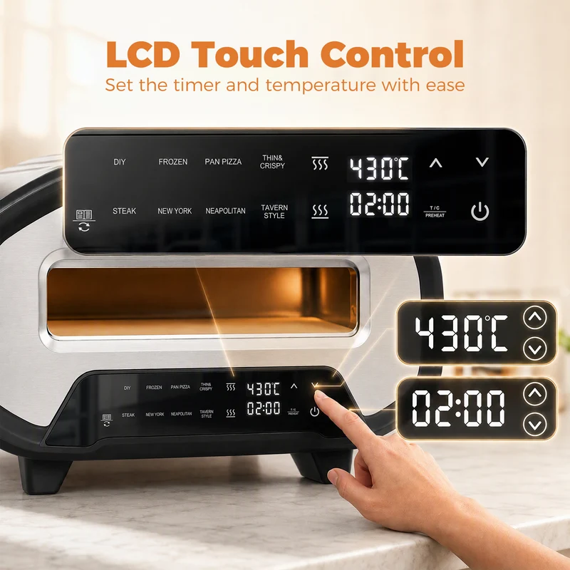 12" Countertop Electric Pizza Oven with Ceramic Stone, 8 Modes & Timer