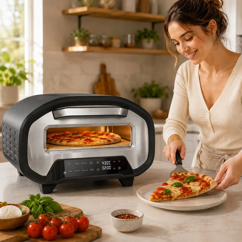 12" Countertop Electric Pizza Oven with Ceramic Stone, 8 Modes & Timer