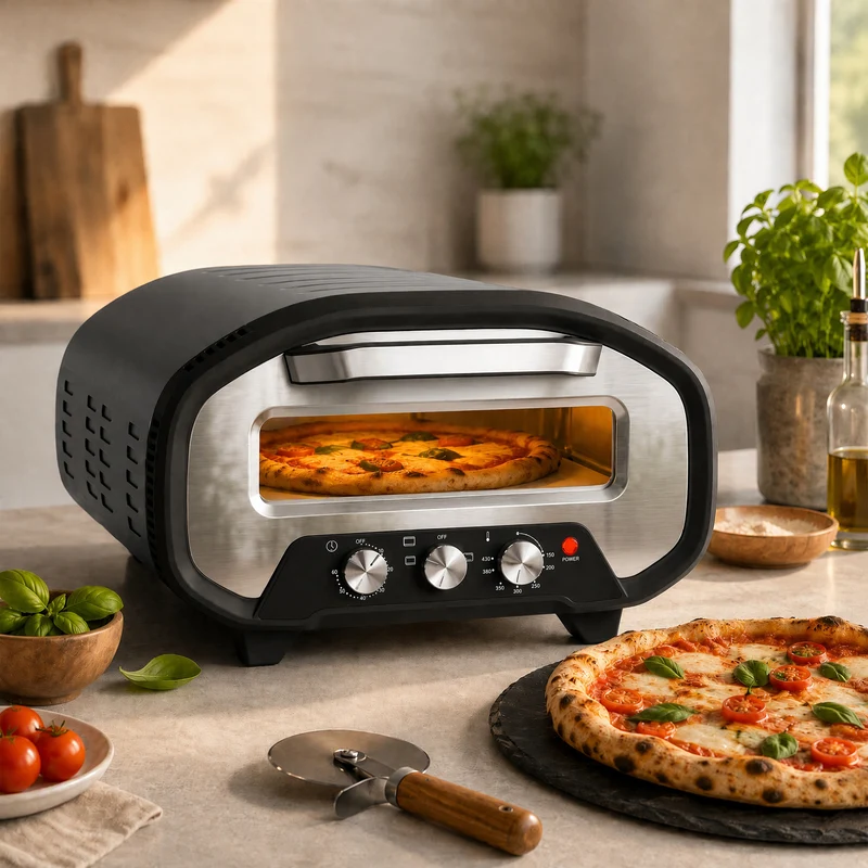 12-inch Indoor Electric Pizza Oven with Ceramic Stone, 2200W and Viewing Window