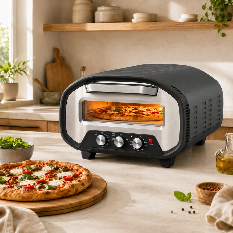 12-inch Indoor Electric Pizza Oven with Ceramic Stone, 2200W and Viewing Window