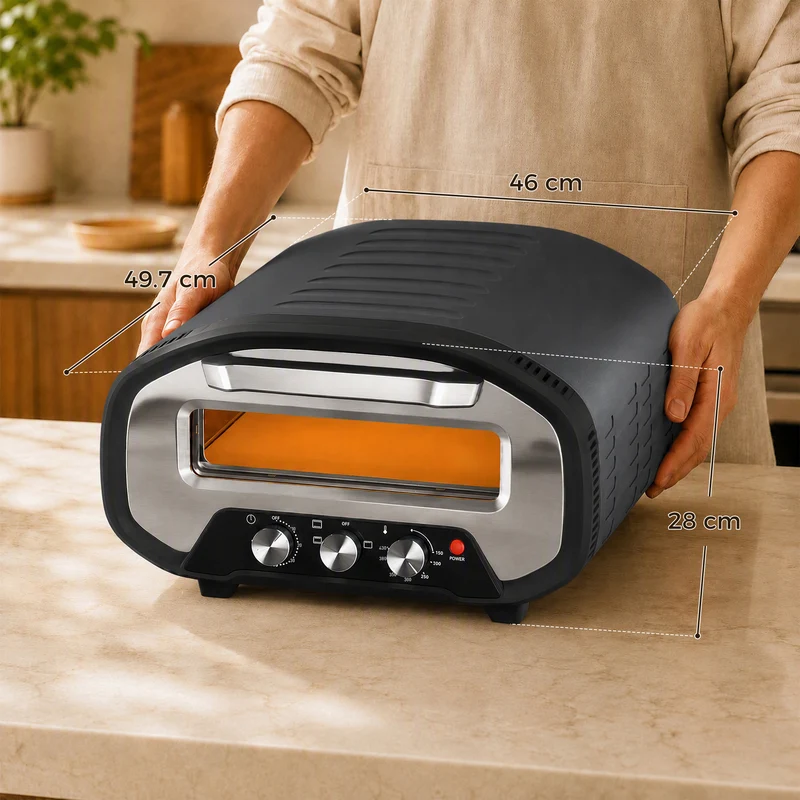 12-inch Indoor Electric Pizza Oven with Ceramic Stone, 2200W and Viewing Window