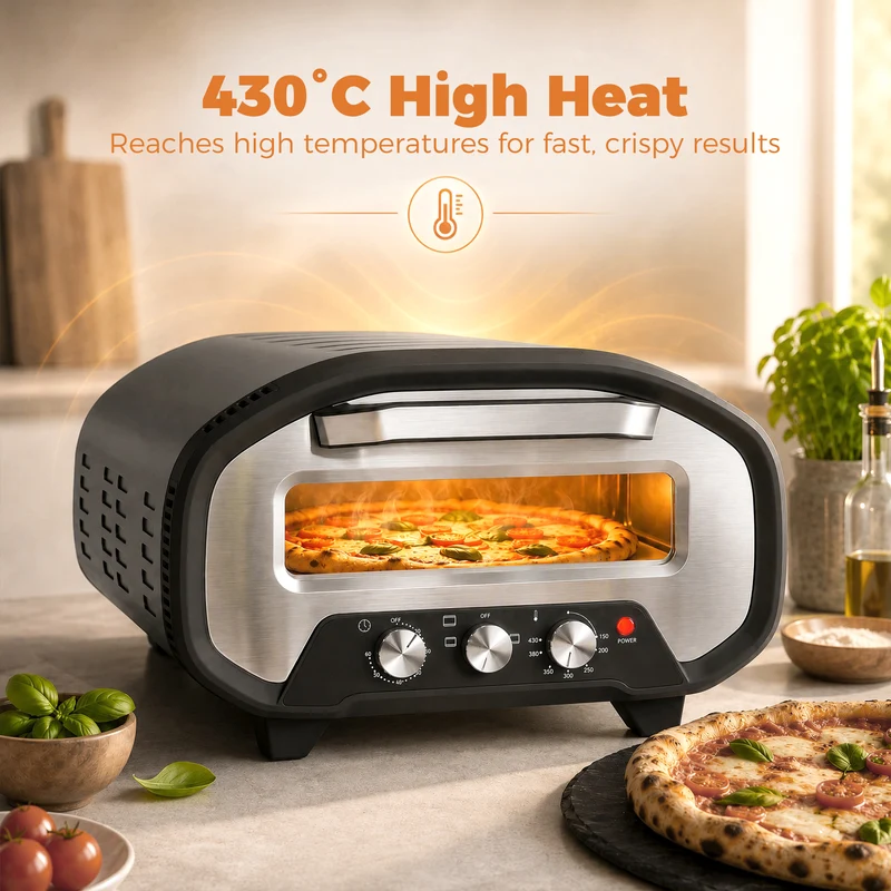 12-inch Indoor Electric Pizza Oven with Ceramic Stone, 2200W and Viewing Window