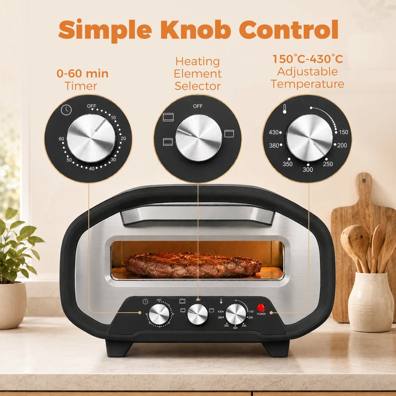 12-inch Indoor Electric Pizza Oven with Ceramic Stone, 2200W and Viewing Window