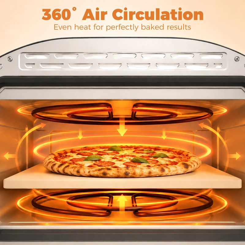 12-inch Indoor Electric Pizza Oven with Ceramic Stone, 2200W and Viewing Window
