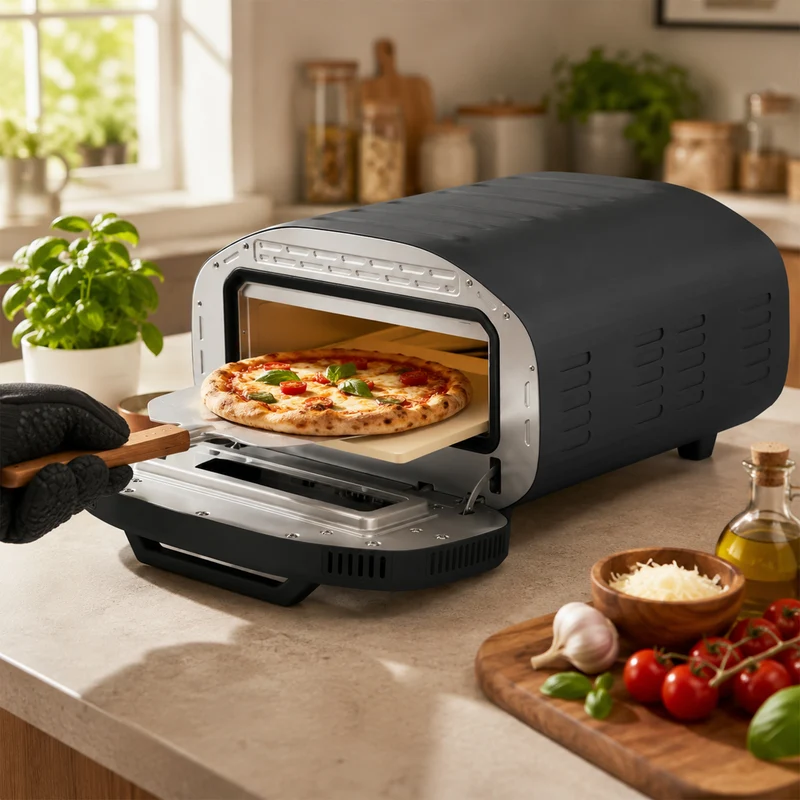 12-inch Indoor Electric Pizza Oven with Ceramic Stone, 2200W and Viewing Window