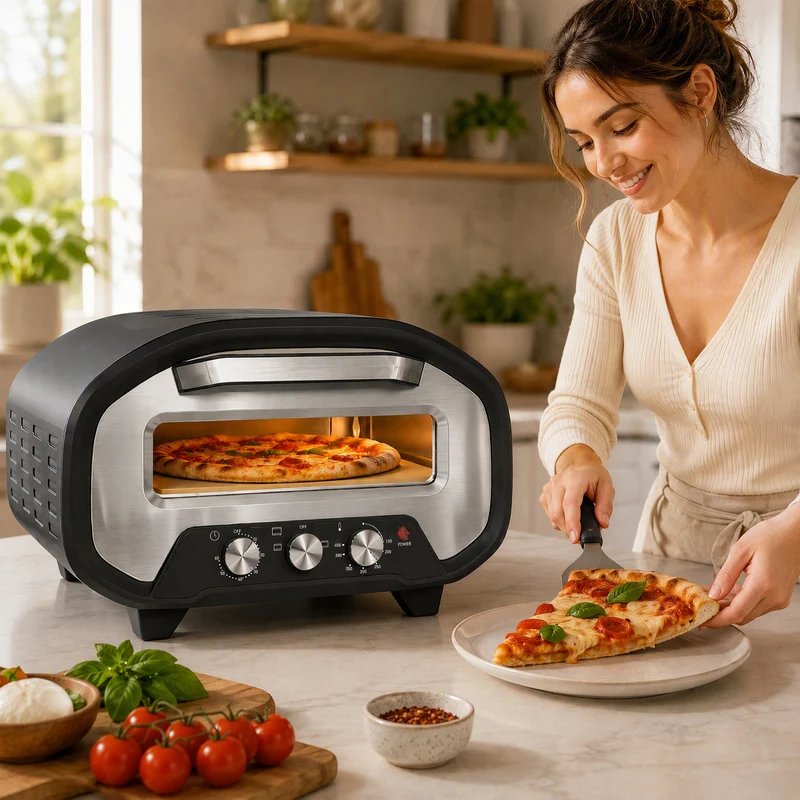 12-inch Indoor Electric Pizza Oven with Ceramic Stone, 2200W and Viewing Window