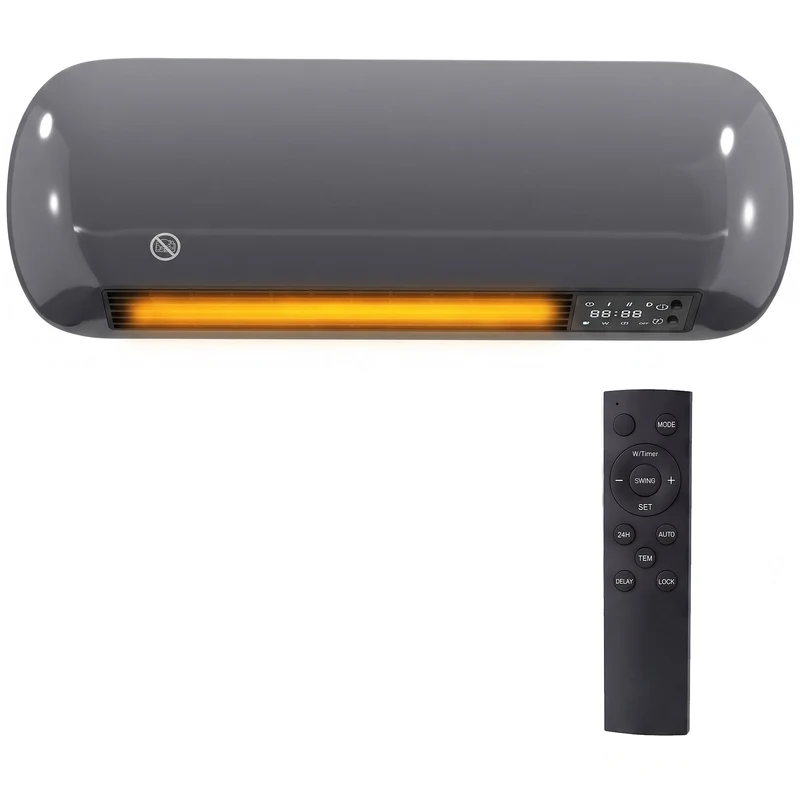 2000W Ceramic Wall-Mounted Electric Heater with Fan, Remote & Timer, Grey