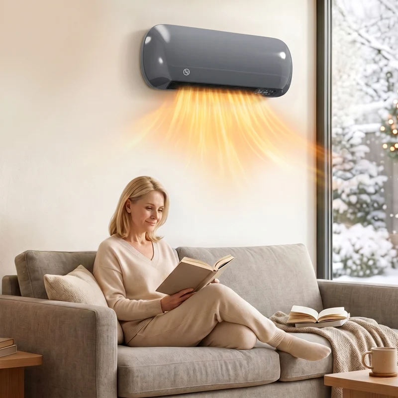 2000W Ceramic Wall-Mounted Electric Heater with Fan, Remote & Timer, Grey