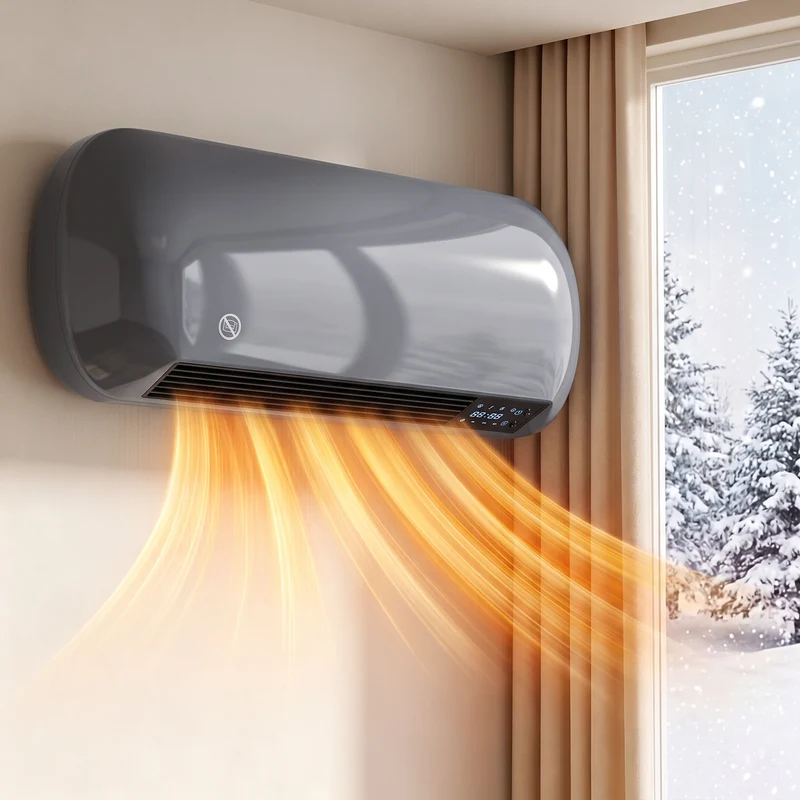 2000W Ceramic Wall-Mounted Electric Heater with Fan, Remote & Timer, Grey