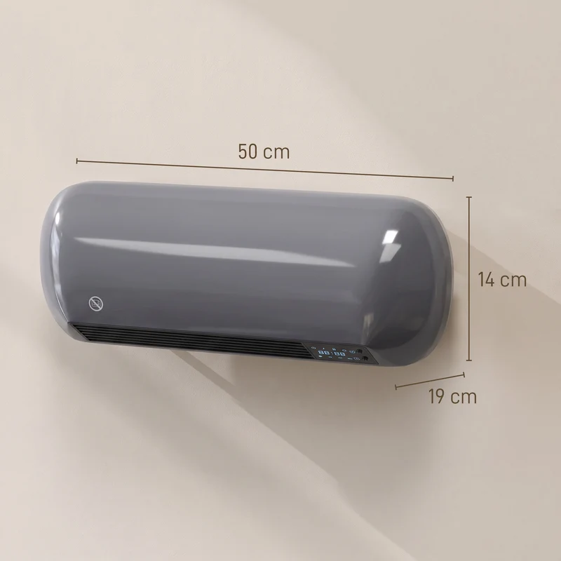2000W Ceramic Wall-Mounted Electric Heater with Fan, Remote & Timer, Grey