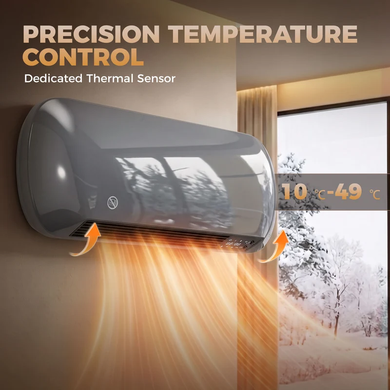 2000W Ceramic Wall-Mounted Electric Heater with Fan, Remote & Timer, Grey
