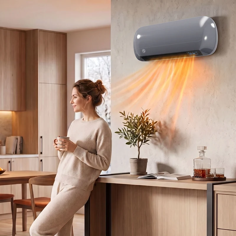 2000W Ceramic Wall-Mounted Electric Heater with Fan, Remote & Timer, Grey