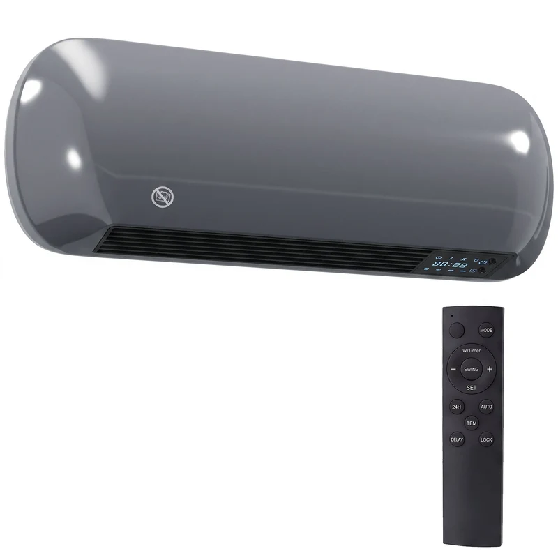 2000W Ceramic Wall-Mounted Electric Heater with Fan, Remote & Timer, Grey