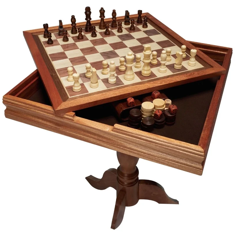Holzschachspiel Schachset Schachbrett Schachtisch 39x39cm Schachfiguren