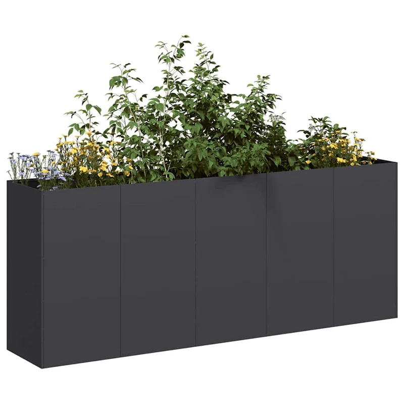 Pflanzkuebel Schwarz 200x40x80 cm Kaltgewalzter Stahl Hochbeet Garten