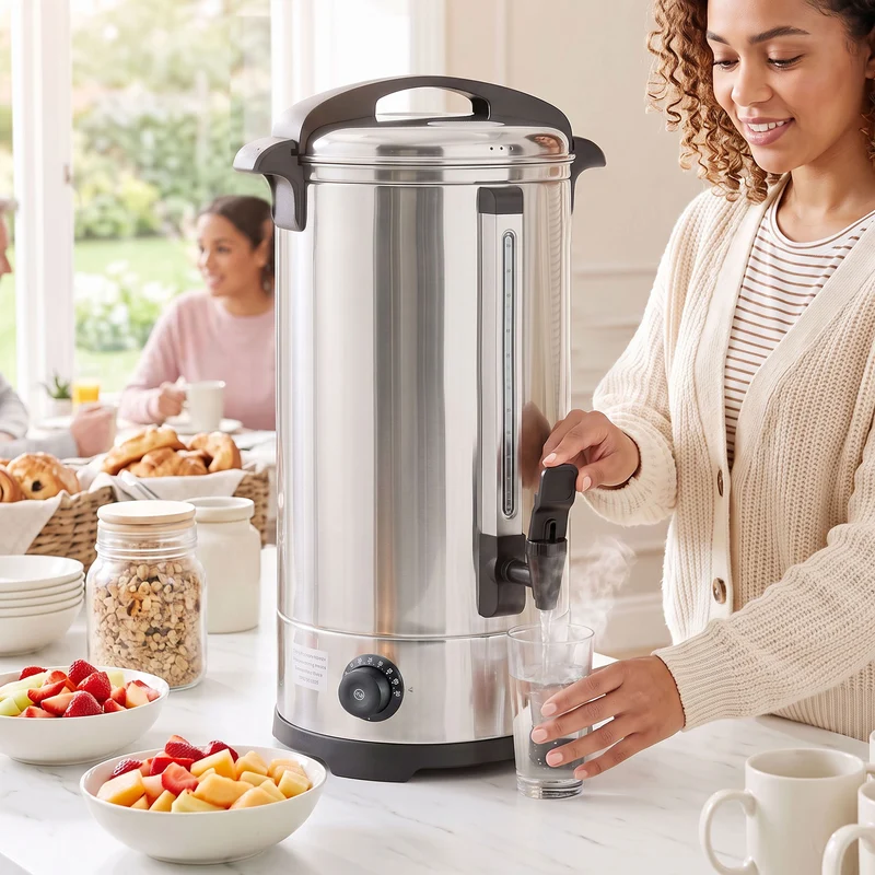 24L 2500W Stainless Steel Hot Water Urn with Thermostat, Keep Warm & Easy Tap