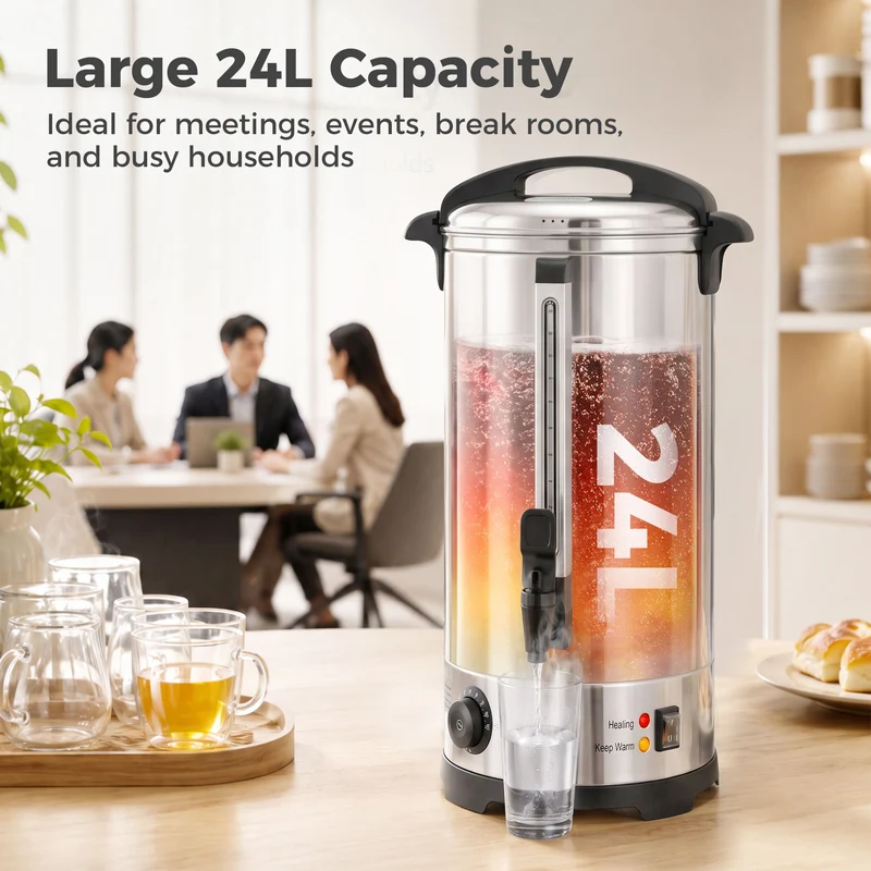 24L 2500W Stainless Steel Hot Water Urn with Thermostat, Keep Warm & Easy Tap