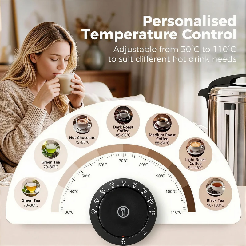 24L 2500W Stainless Steel Hot Water Urn with Thermostat, Keep Warm & Easy Tap