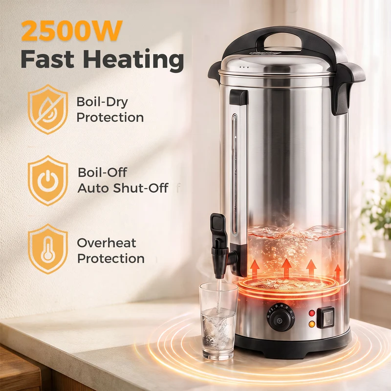 24L 2500W Stainless Steel Hot Water Urn with Thermostat, Keep Warm & Easy Tap
