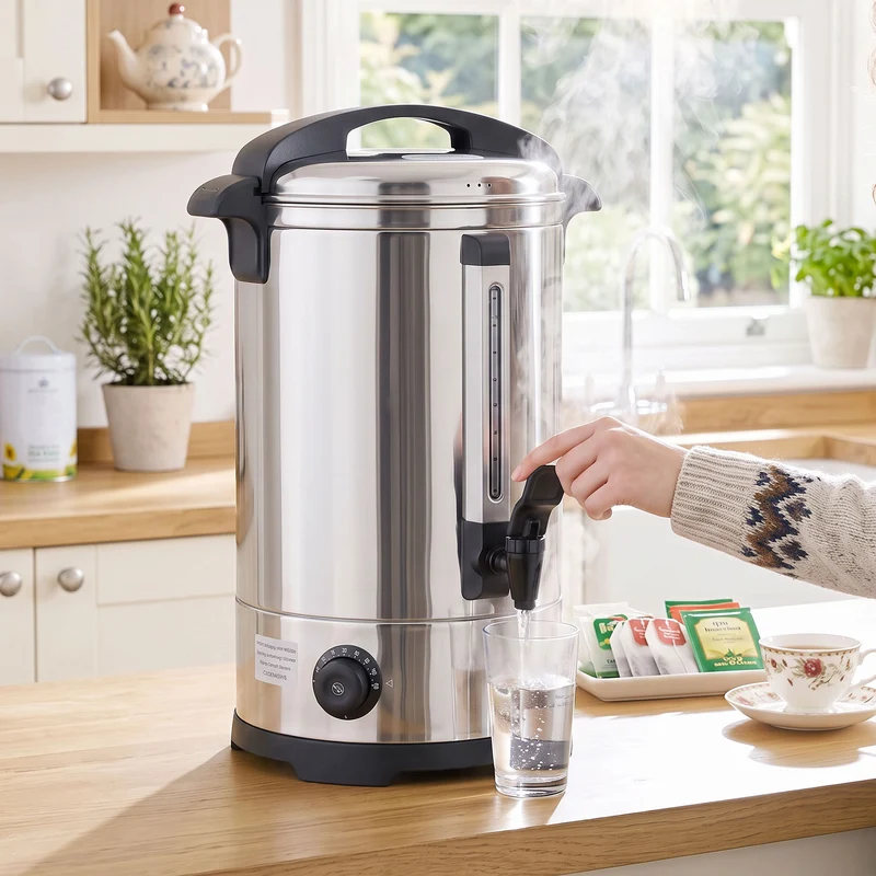13L Hot Water Boiler with Thermostat & Keep Warm, Easy-Pour Stainless Steel Urn