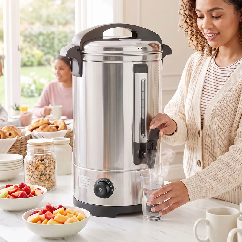 13L Hot Water Boiler with Thermostat & Keep Warm, Easy-Pour Stainless Steel Urn