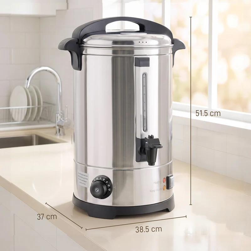 13L Hot Water Boiler with Thermostat & Keep Warm, Easy-Pour Stainless Steel Urn