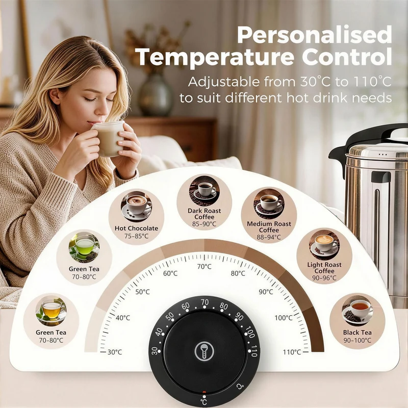 13L Hot Water Boiler with Thermostat & Keep Warm, Easy-Pour Stainless Steel Urn