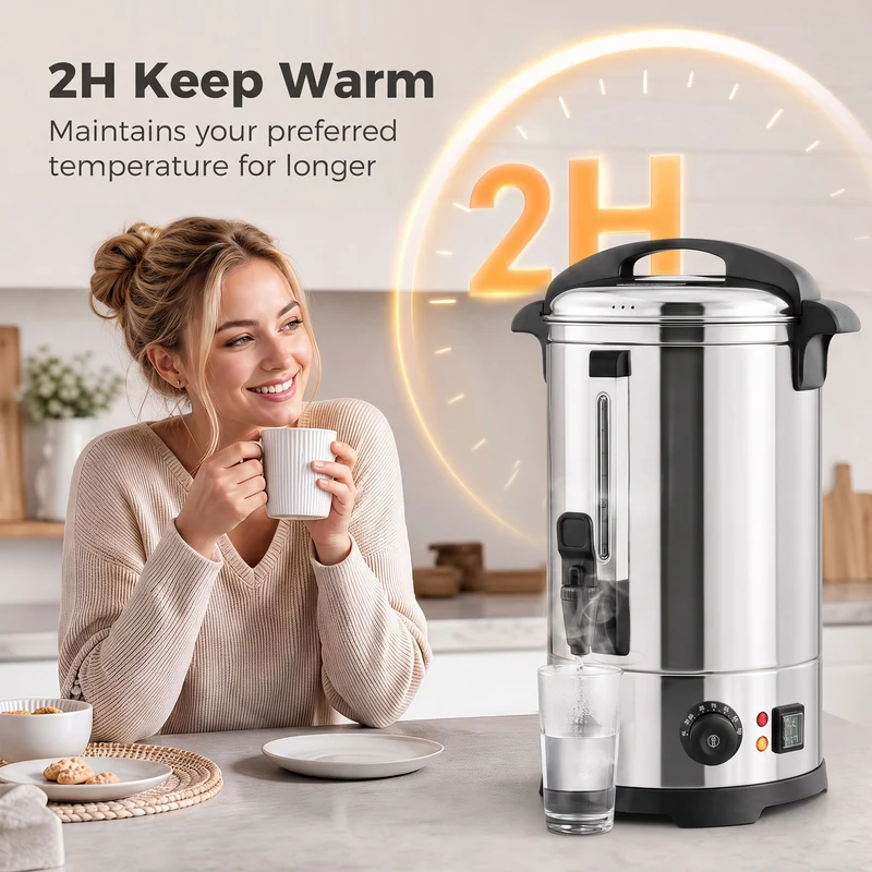 13L Hot Water Boiler with Thermostat & Keep Warm, Easy-Pour Stainless Steel Urn