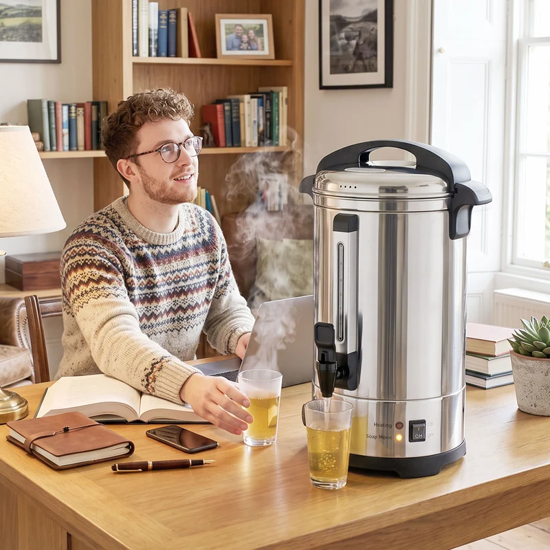 13L Hot Water Boiler with Thermostat & Keep Warm, Easy-Pour Stainless Steel Urn