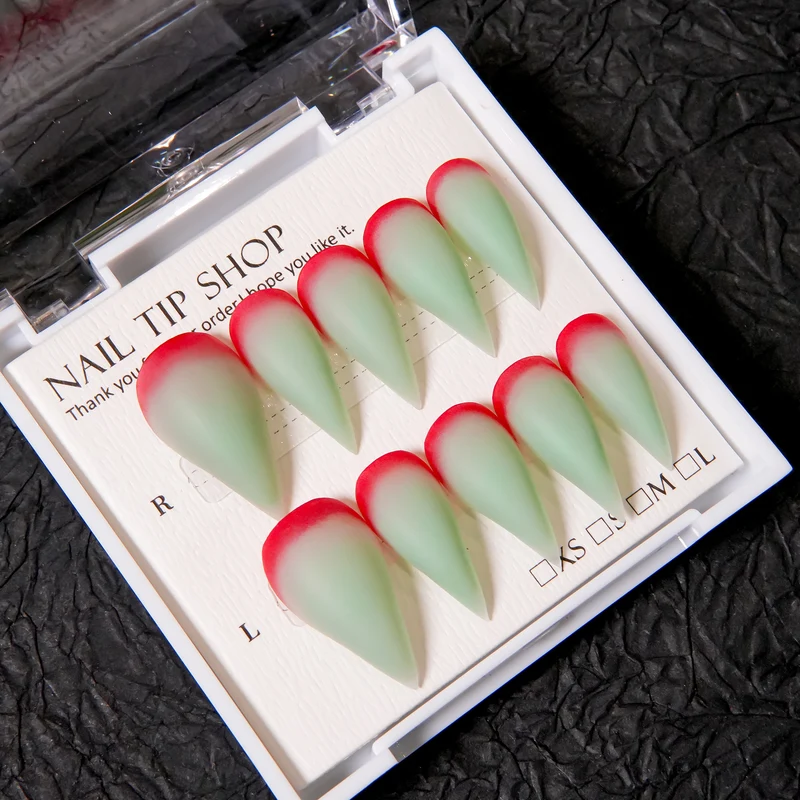 Stiletto Press-On Nail Set mit Ombre-Spitzen-Design