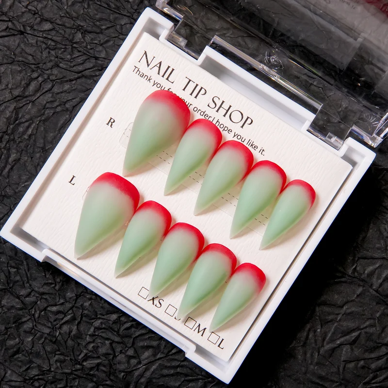 Stiletto Press-On Nail Set mit Ombre-Spitzen-Design
