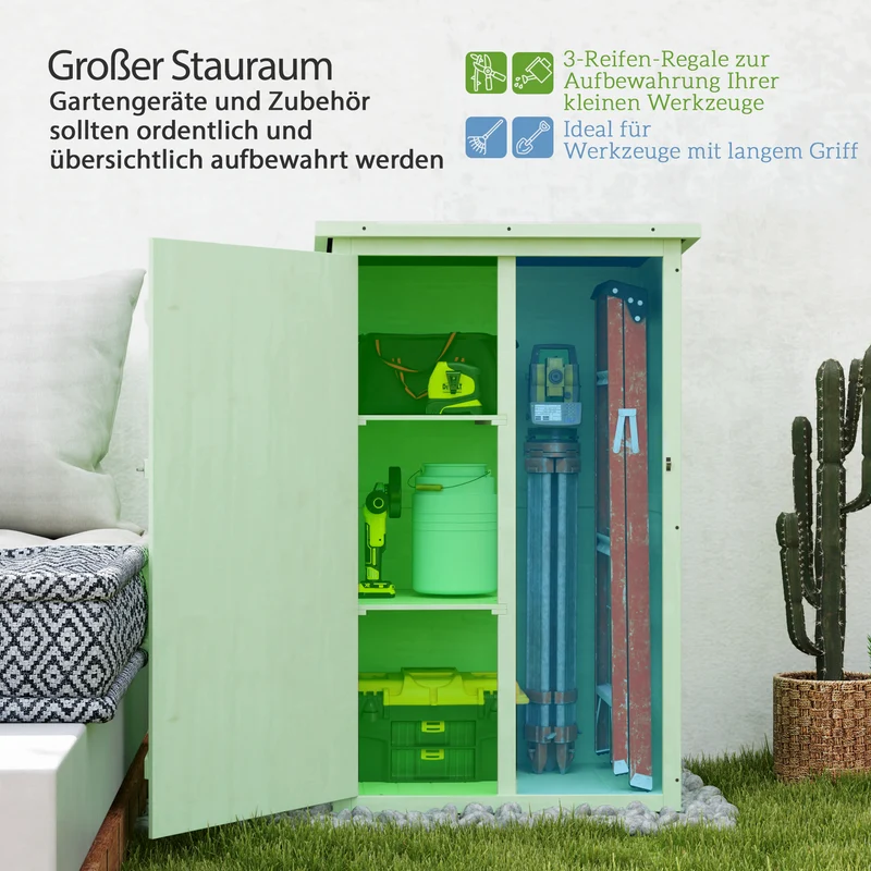 Gartenschrank Holz Abschließbar Geräteschuppen Pultdach 75x56x115cm