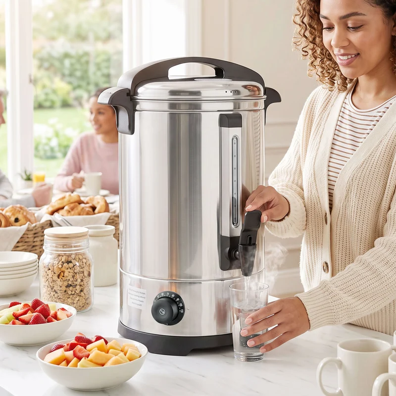 6.5L Catering Urn, 1500W Stainless Boiler with Thermostat, Keep Warm & Easy Tap