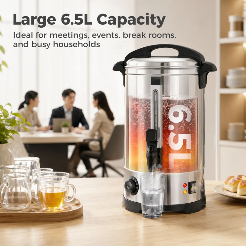 6.5L Catering Urn, 1500W Stainless Boiler with Thermostat, Keep Warm & Easy Tap