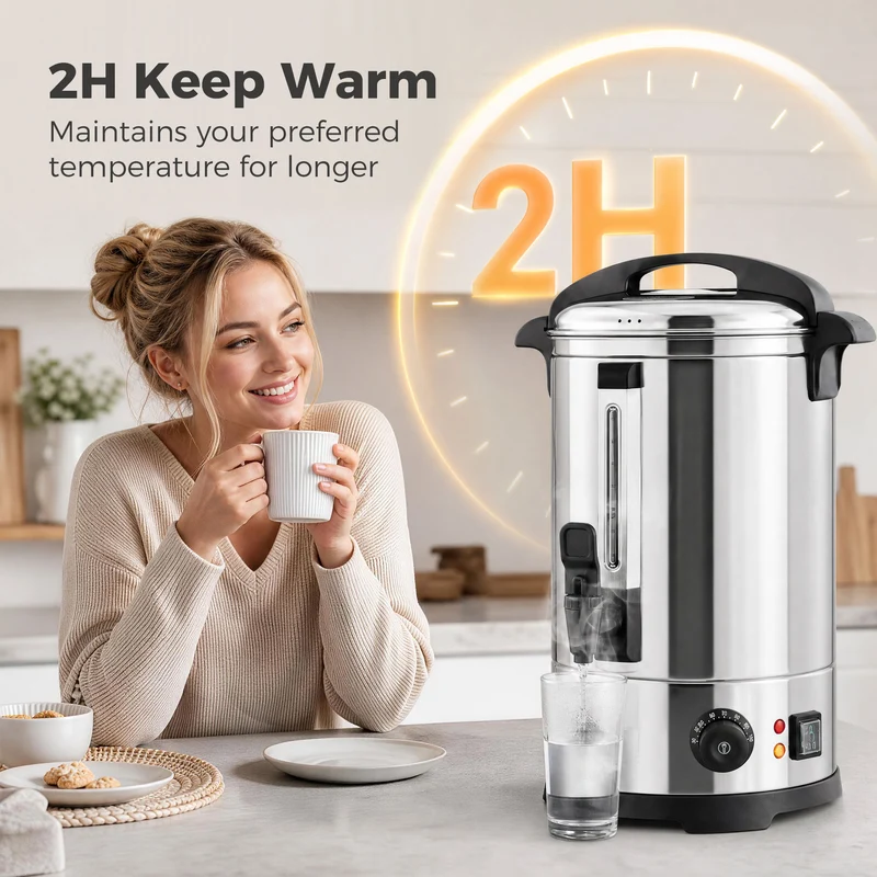 6.5L Catering Urn, 1500W Stainless Boiler with Thermostat, Keep Warm & Easy Tap