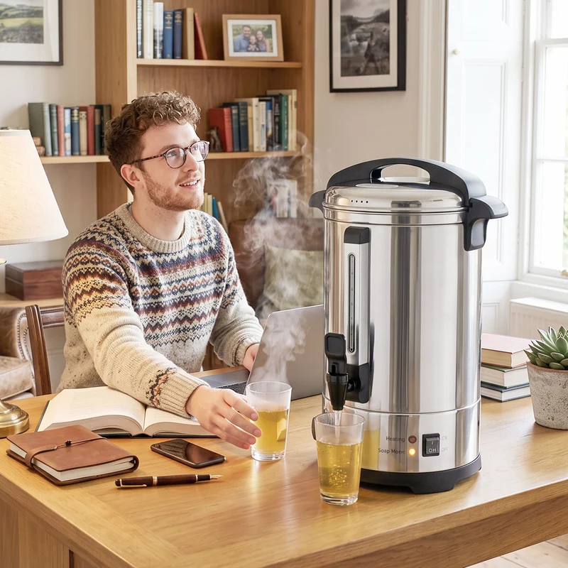 6.5L Catering Urn, 1500W Stainless Boiler with Thermostat, Keep Warm & Easy Tap