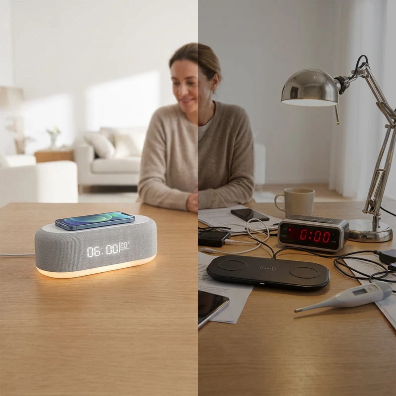 🌞Frühlingserwachen: 50% Rabatt!🔋6-in-1 Kabellose Ladestation 25W – Uhr, Wecker, Bluetooth-Lautsprecher & Nachtlicht | All-in-One für den Nachttisch!