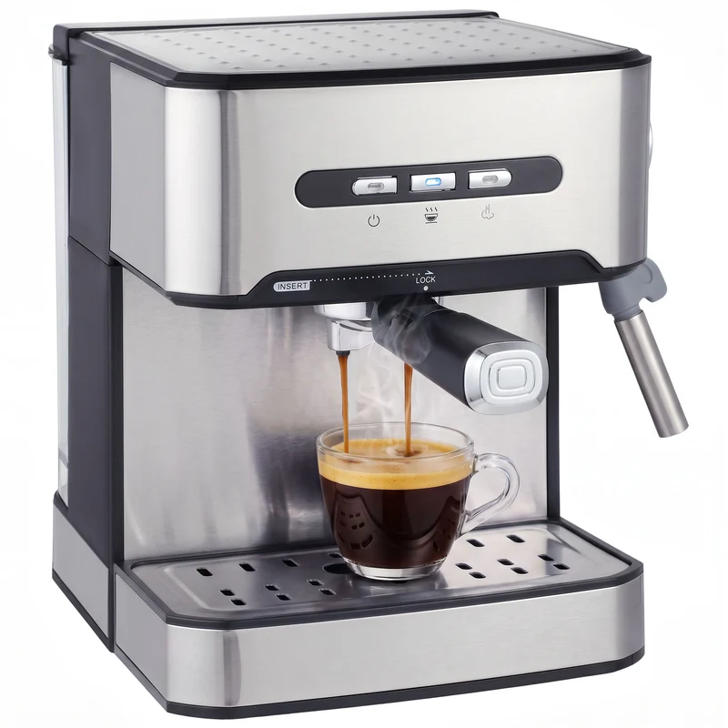 20-Bar Semi-Auto Espresso Maker with Frother, 1.6 L Tank, Black & Silver