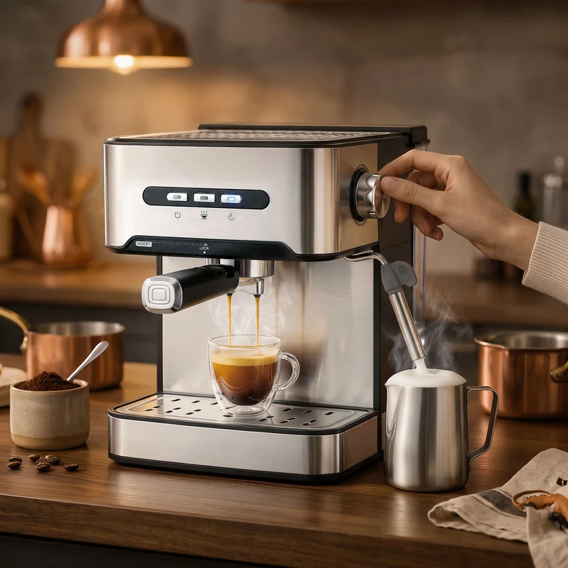 20-Bar Semi-Auto Espresso Maker with Frother, 1.6 L Tank, Black & Silver