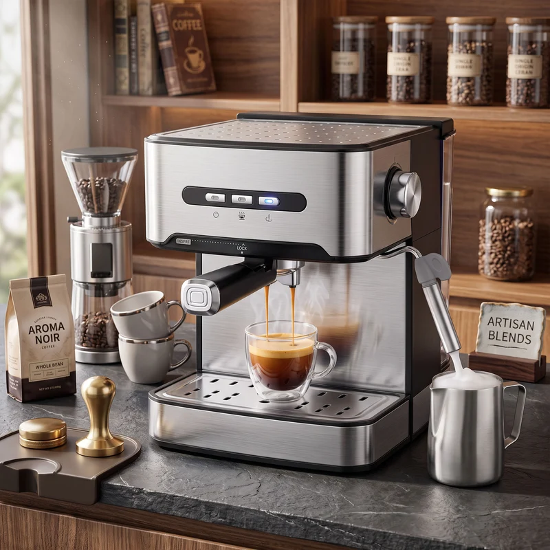 20-Bar Semi-Auto Espresso Maker with Frother, 1.6 L Tank, Black & Silver