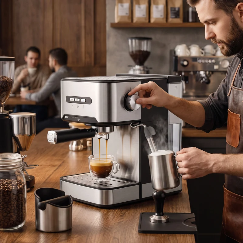20-Bar Semi-Auto Espresso Maker with Frother, 1.6 L Tank, Black & Silver