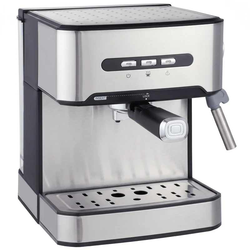 20-Bar Semi-Auto Espresso Maker with Frother, 1.6 L Tank, Black & Silver