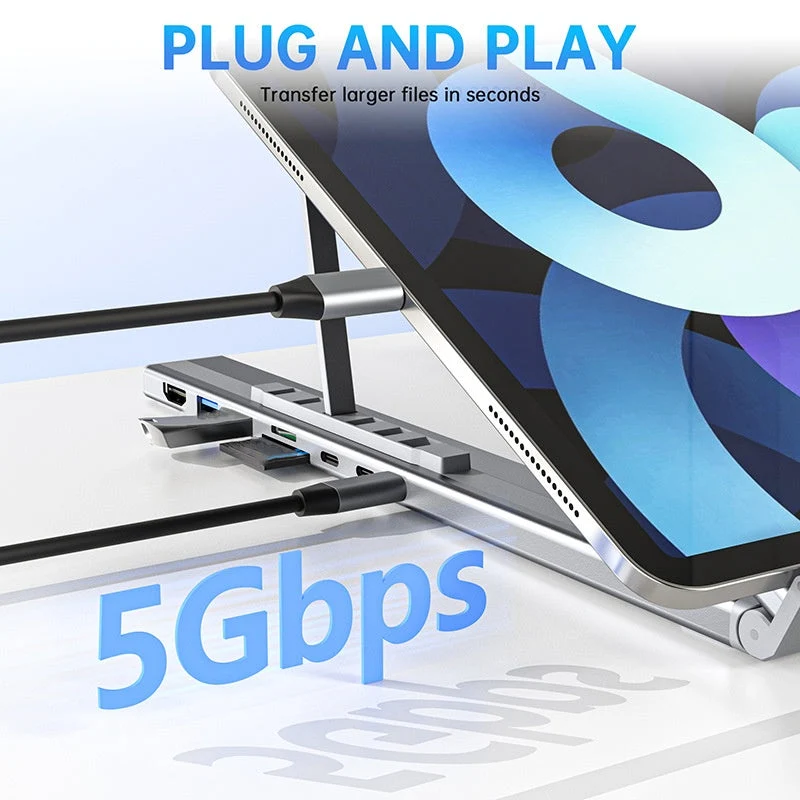 💻 50% RABATT! ⚡ 2-in-1 USB-C Dockingstation & Laptopständer – 8 Ports, 4K HDMI & Höhenverstellbar für Mehr Produktivität 🖥️