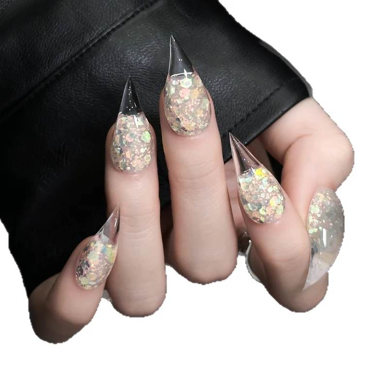 Stiletto Press-On Nagelset mit Glitter- und Ombre-Finish