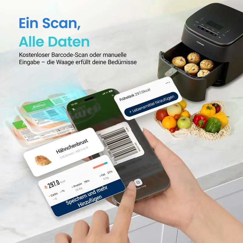⚖️📊 Küchenwaage digital – misst 19 Nährwerte & Kalorien per App, 5kg Edelstahl 🥗✅ für gesunde Ernährung & Gewichtsverlust