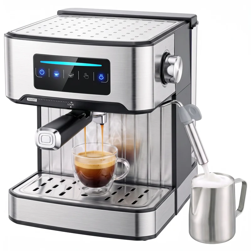 20-Bar Espresso Machine with Milk Frother and 1.6 L Tank, LED Touch