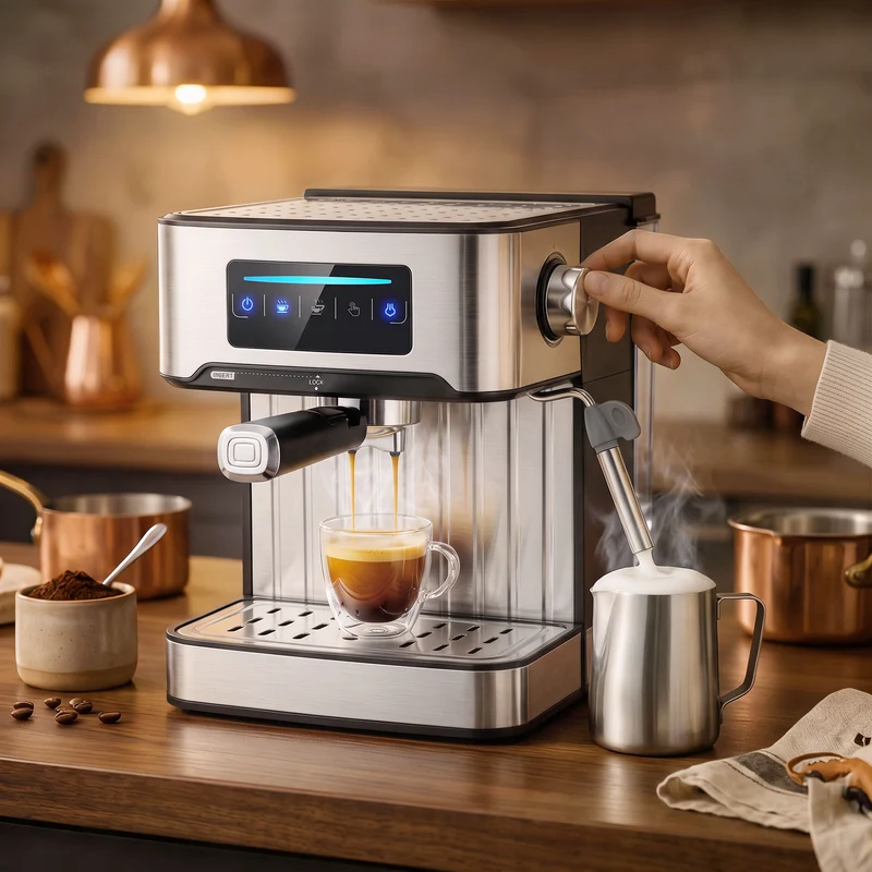 20-Bar Espresso Machine with Milk Frother and 1.6 L Tank, LED Touch