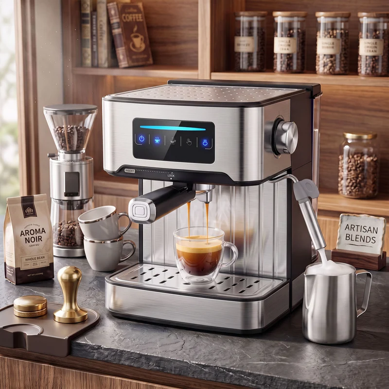 20-Bar Espresso Machine with Milk Frother and 1.6 L Tank, LED Touch