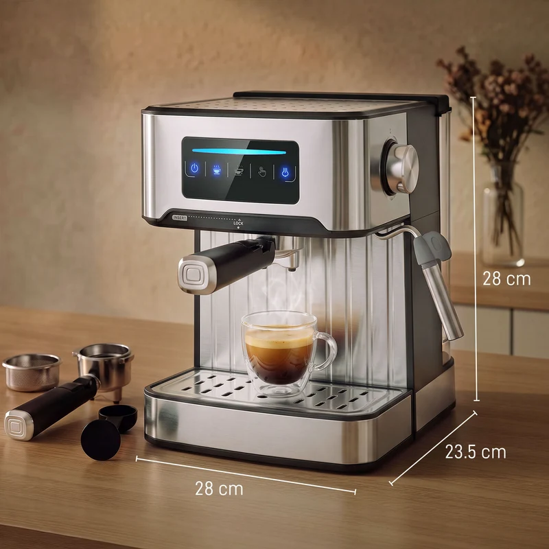 20-Bar Espresso Machine with Milk Frother and 1.6 L Tank, LED Touch