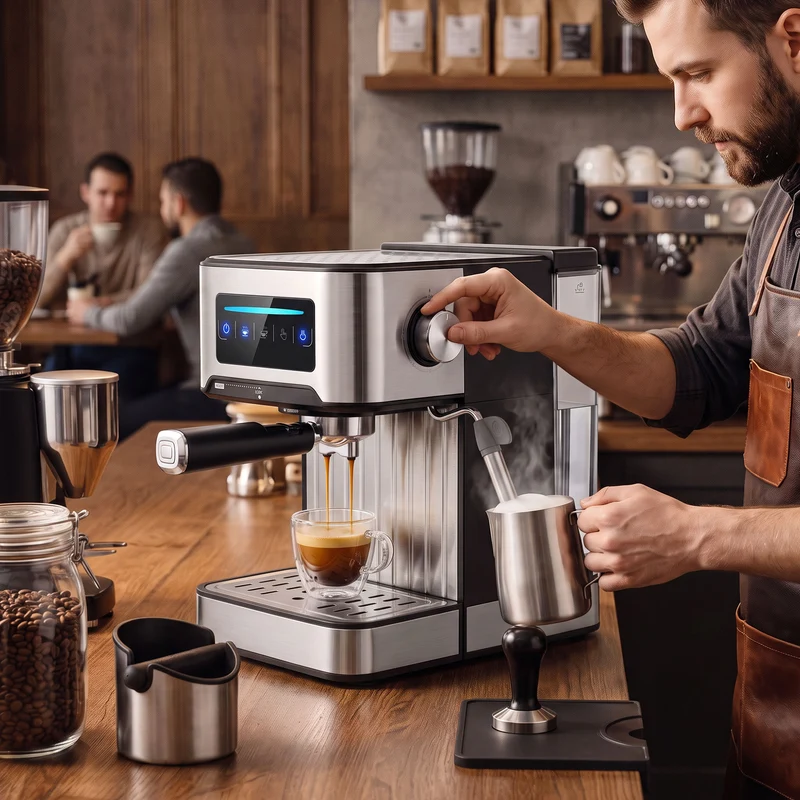 20-Bar Espresso Machine with Milk Frother and 1.6 L Tank, LED Touch